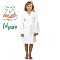 Green Bear Cartoon Design & Custom Name Embroidery on Kids Hooded Bathrobe